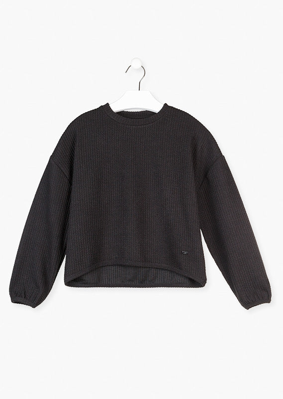 Black Ribbed Bubble Sleeve Top