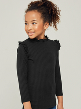 Load image into Gallery viewer, Black Ribbed Ruffle Top

