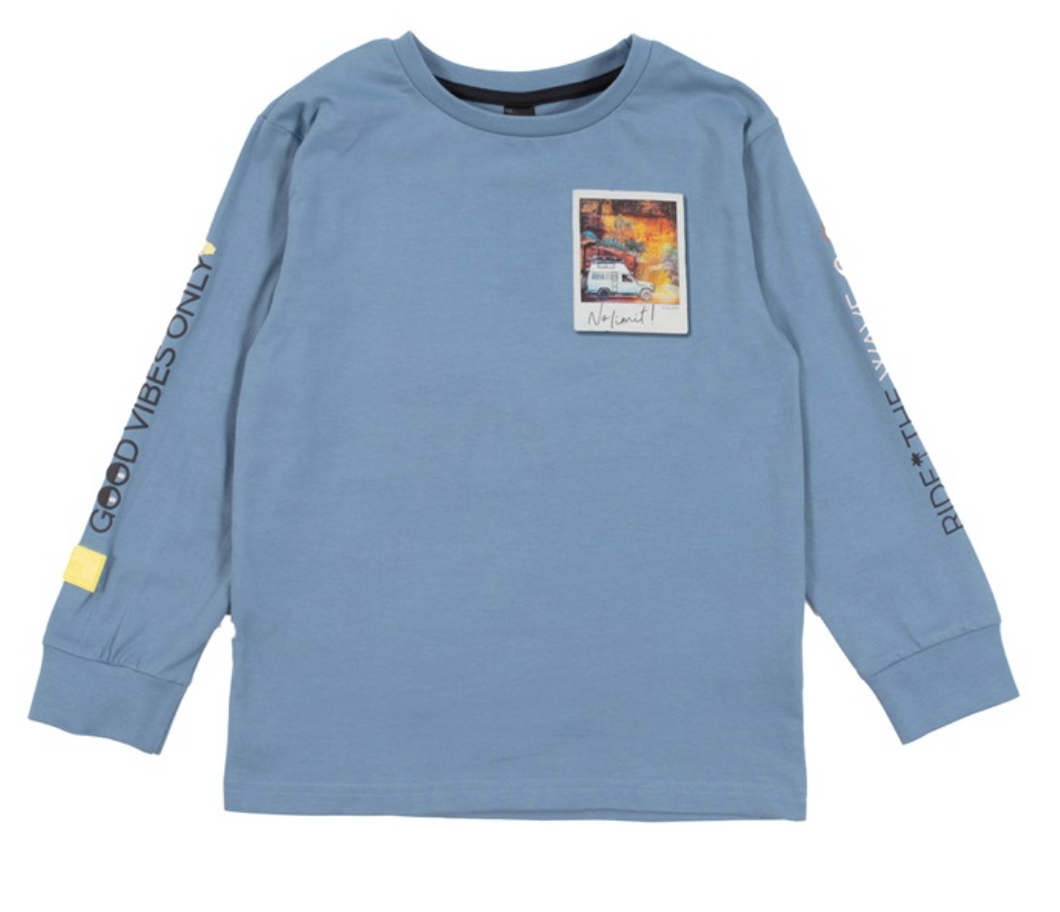 Dusty Blue Good Vibes Only Long Sleeve Top