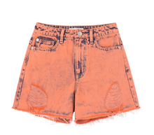 Load image into Gallery viewer, Neon Coral High Waisted Distressed Shorts
