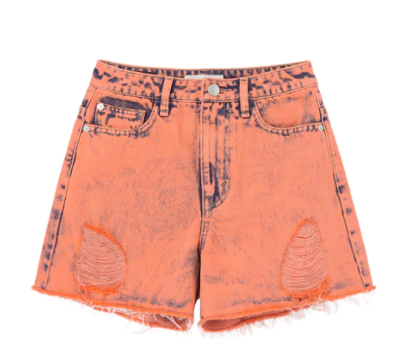 Neon Coral High Waisted Distressed Shorts