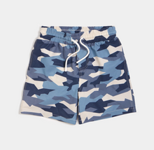 Load image into Gallery viewer, Dusty Blue Camo Swim Trunks

