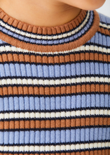 Load image into Gallery viewer, Camel/Blue Stripe Ribbed Sweater
