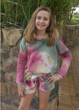 Load image into Gallery viewer, Kennedy Sage/Pink Tie Dye Waffle Shorts
