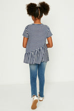 Load image into Gallery viewer, Navy Stripe Ruffle Tunic
