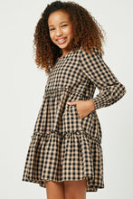 Load image into Gallery viewer, Taupe/Black Plaid Tiered Dress

