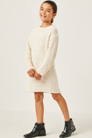 Cream Popcorn Sweater Dress